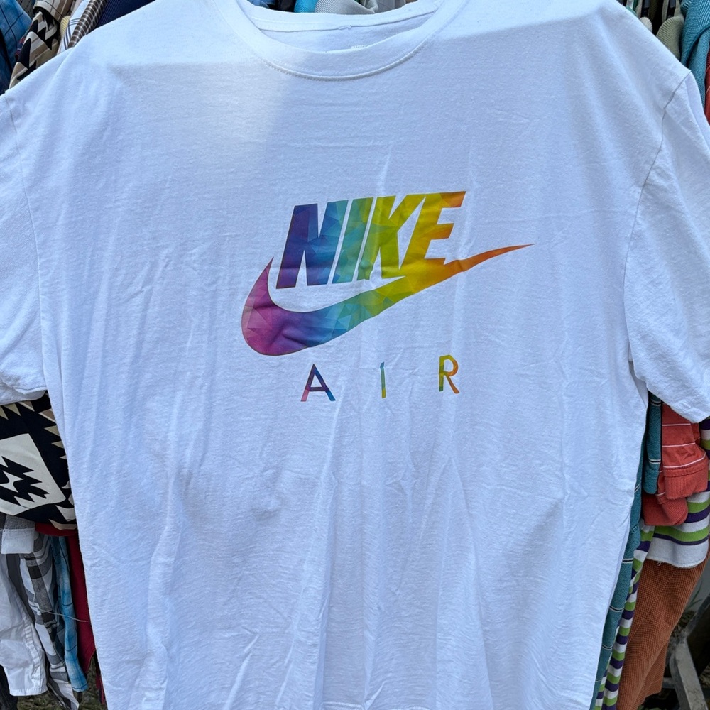 Nike White Tee with Multicolor Logo